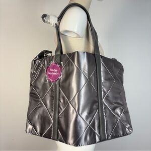 NWT | Large Quilted Gray Weekender Travel Tote Bag | Holiday Overnight Duffel